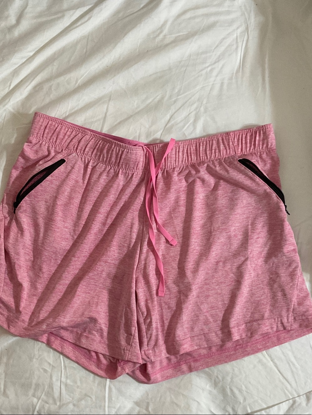 Women's Pink Athletic Drawstring Shorts with Zip Pockets